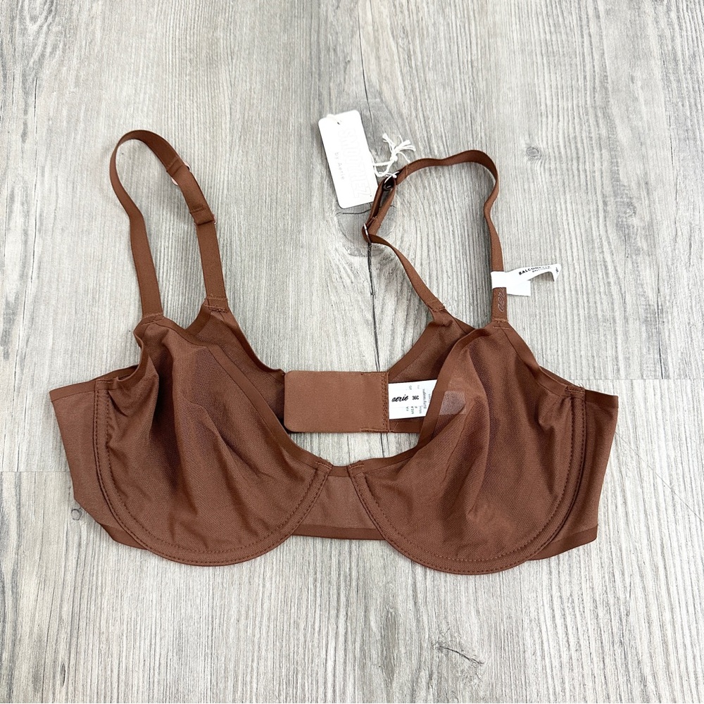Aerie Smoothez Balconette Mesh Unlined Brown Bra NWT comfort